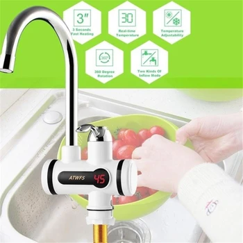

Water Heater Electric Water Heating Tankless Kitchen Faucet Digital Display Instant Water Tap 3000 W Shower Switch Dual-purpose
