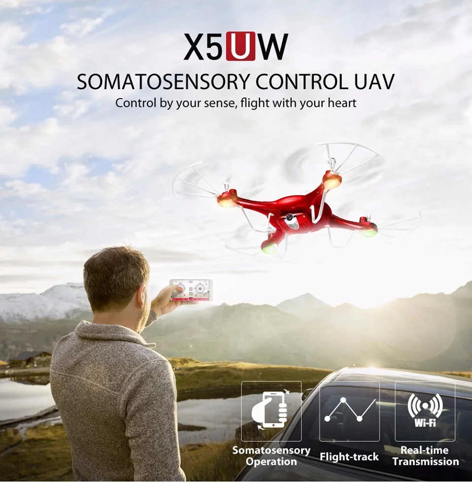 Headless Mode,Altitude Hold,360 Roll Blue AUKWING Drone with HD Camera Syma X5UW 720P FPV Wifi Transmission Quadcopter APP Control Flight Set 