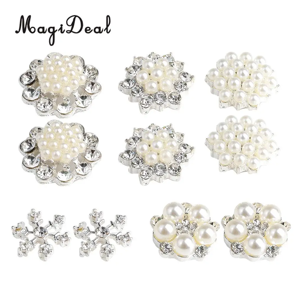 10pcs DIY Diamante Flower Cluster Crystal Rhinestone Pearl Embellishment Flatback Buttons DIY Wedding Hair Bow Decor Craft