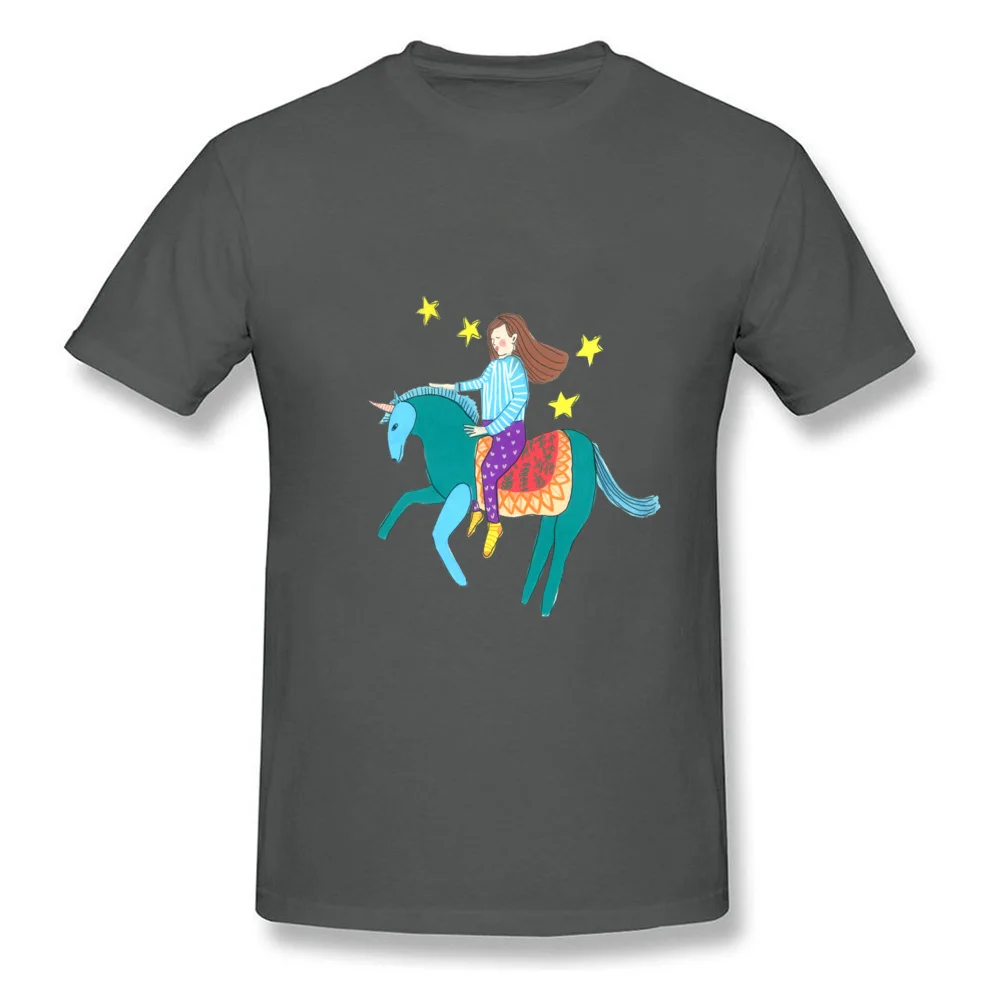Girl riding a unicorn Hip Hop Casual T Shirt Round Collar All Cotton Short Sleeve Tops Shirts for Men Clothing Shirt Summer Fall Girl riding a unicorn carbon