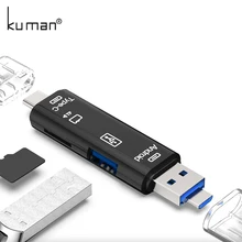 Kuman lector de tarjetas OTG para teléfono, interfaz USB MicroUSB tipo C con ranura para tarjeta Micro SD USB TF, lector de tarjetas de memoria Flash Y211, 2,0