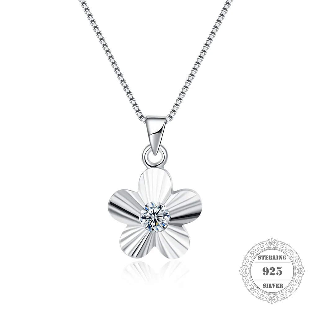 Hemiston 925 Sterling Silver Five petaled Flowers Pendant Necklace with