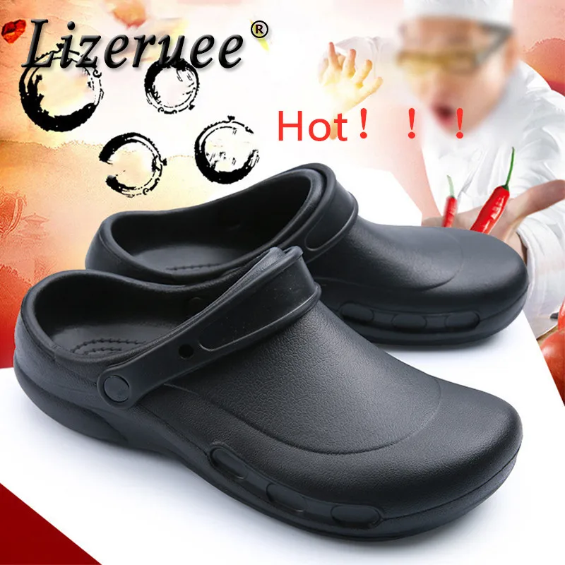 

Lizeruee Men EVA Slippers Men's Chef Kitchen Working Slippers Super Anti-slip Anti-oil Summer Breathable Hotel Cook Work Shoes
