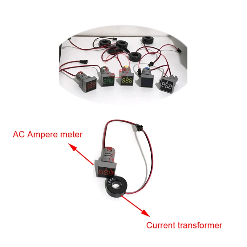 AC 0-100A AC ampere panel meter with current transformer Red, blue, yellow, white, green 22mm AC ampere indicator