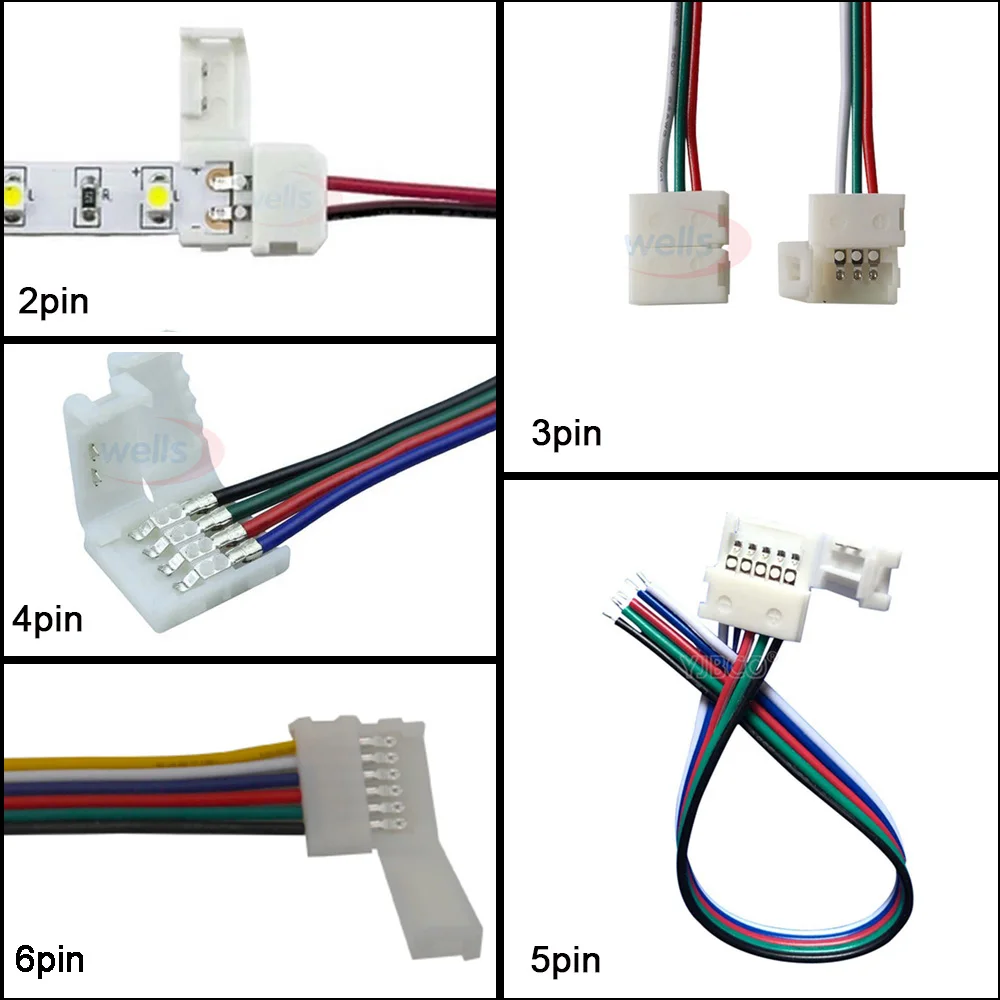 

5-100pcs led connector wire 2pin 3pin 4pin 5pin 6pin connector Cable For WS2811 WS2812B 5050 RGB RGBW LED strip Light
