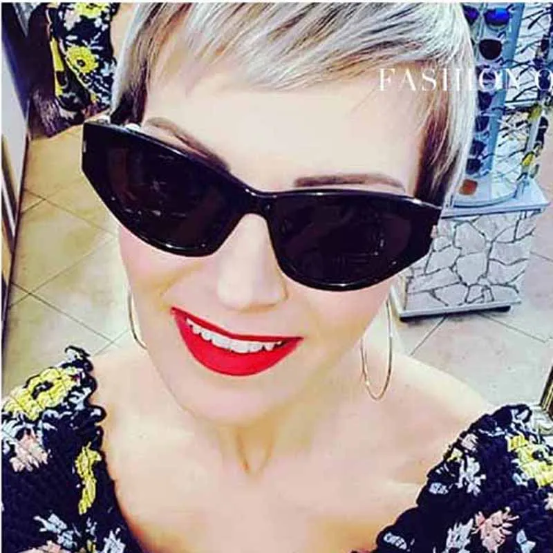 

FEISHINI Hot Elegant Narrow Vintage Cat Eye Sunglasses Women hip hop UV400 Brand Star Fashion Tiny Sexy Red Sunglass Female 2019