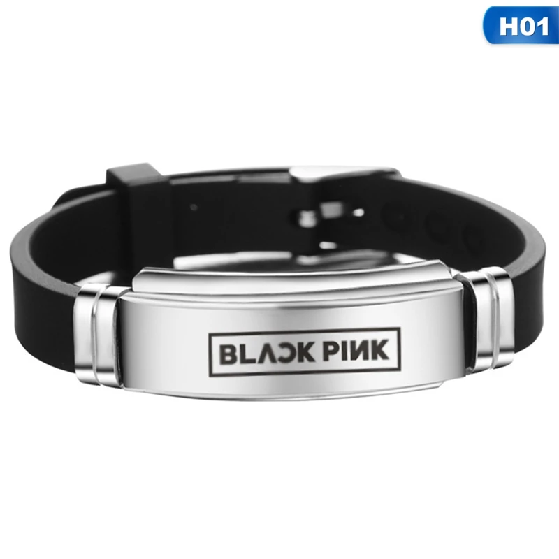 Kpop Blackpink член команды подписанный силиконовый браслет из титановой стали браслет для женщин и мужчин ювелирные изделия браслеты - Окраска металла: 1