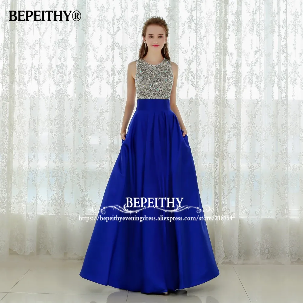 Vestido Longo, королевское синее длинное вечернее платье,, Хрустальный Топ, винтажные платья для выпускного вечера, Robe De Soiree, быстрая, с карманом