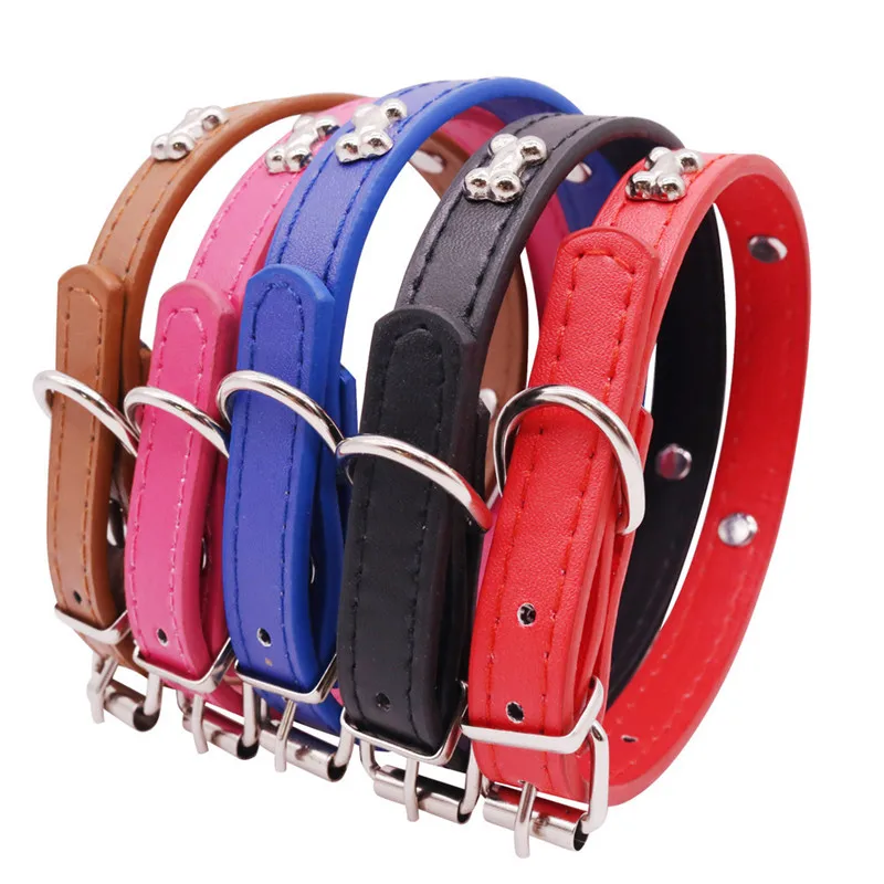 

4 pcs Bone Dog Collar Five Colors Randomly Sent Collar For Dogs Leash For Dogs PU Material Small Dog Pet Accessories