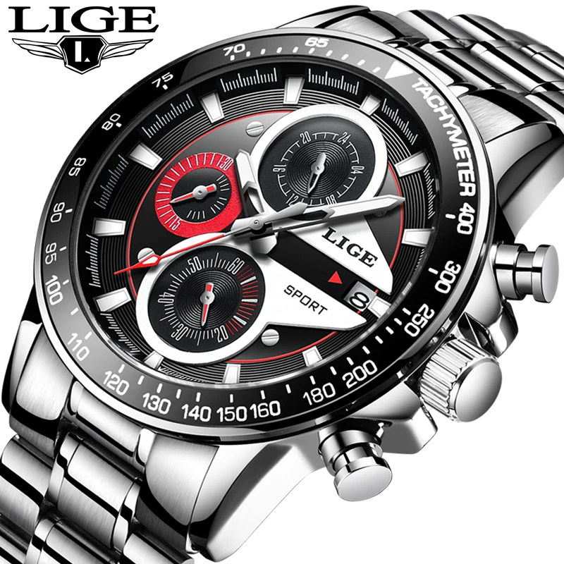 LIGE мужские часы Топ бренд класса люкс Модные Бизнес Кварцевые часы мужские спортивные полностью стальные водонепроницаемые черные часы relogio masculino