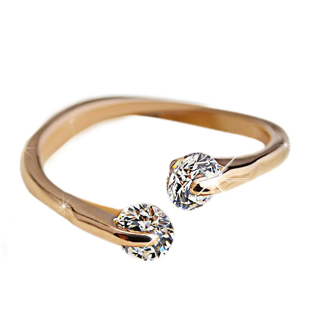 OL Style Adjustable Twin Crystal Ring Rose Gold Color
