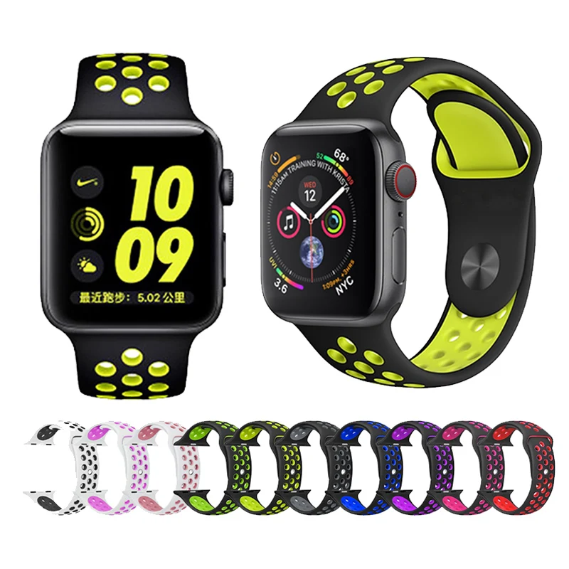 Neue гибкий Спортивный ремешок Atmungsaktiv Silikon для apple watch Serie 1 и 2 3 4 42 мм 38 Nike + 44
