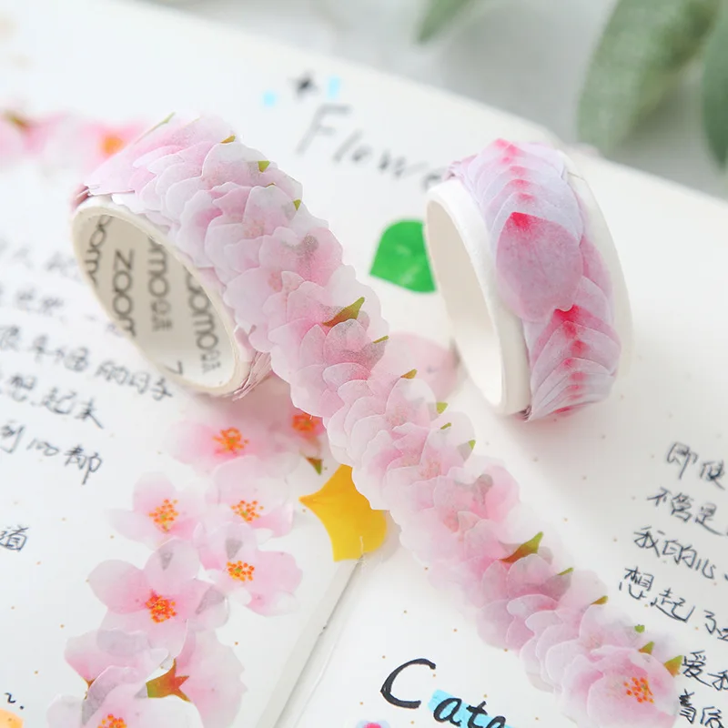 

200pcs/Roll Creative Petals Paper Tape DIY Tearable Sticker Hand Account Diary Decoration Sticker Creative Japanese Collage Gift