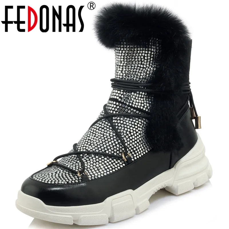 

FEDONAS New Women Rhinestone Wedding Party Shoes Woman Wedges High Heels Warm Snow Boots Ladies Zipper New Martin Boots