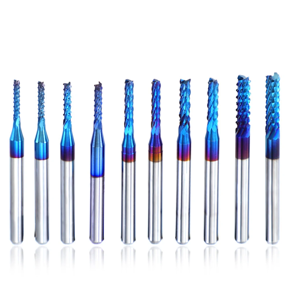 

10pcs 3.175mm Shank Titanium coated PCB milling cutter CNC Rotary Burrs metal working router cutter drill bits set