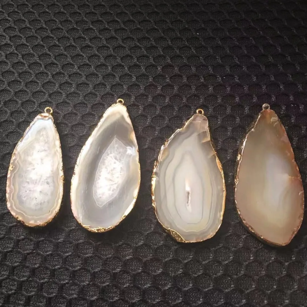

4pcs Natural Onyx Charms Pendants White Agate Slice Irregular Natural Agate Crystal Stone Quartz Pendant for home decoration
