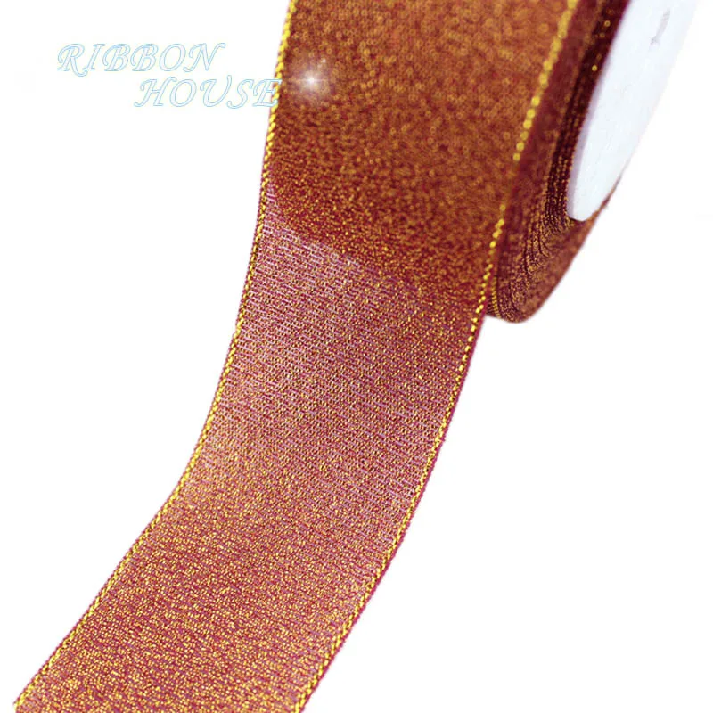 (25 yards/roll) 40mm Wine Red Metallic Glitter Ribbon Colorful gift