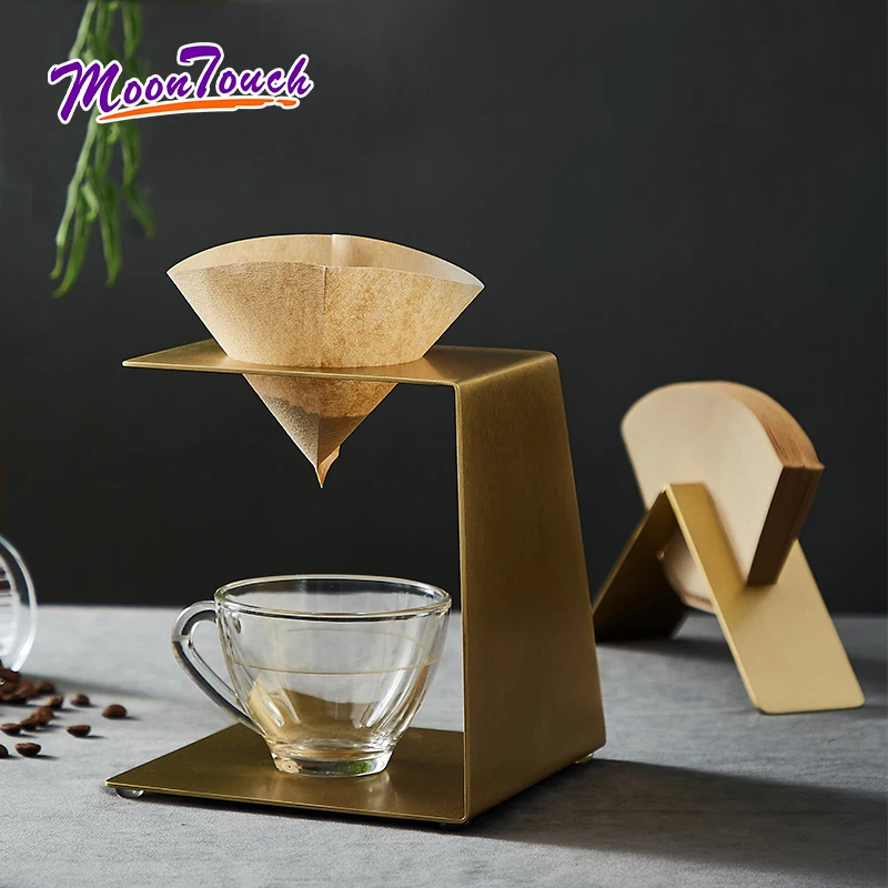 Brewing Coffee Filter Paper Holder Hand Drip Rack Solid Brass Household Filter Cup Bracket Set Coffee Pot Filter Shelf Storage