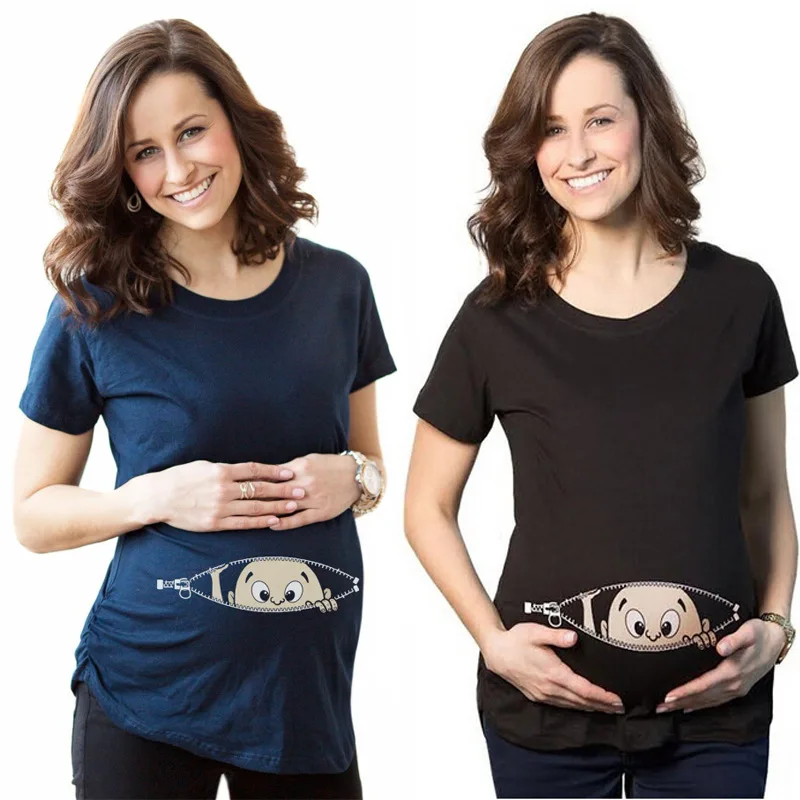 Женская Одежда Футболка для беременных с коротким рукавом футболки хлопок Повседневная Забавный Милый ребенок беременных Для женщин