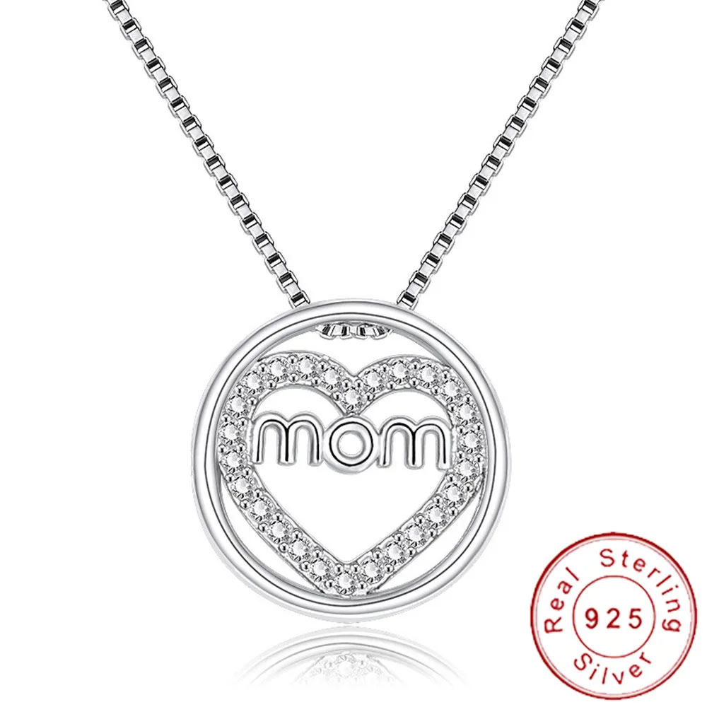 

Delicate Real Pure 925 Sterling Silver Mom Necklace Minimalist Love Heart Neckless Women Birthday Gift for Mother Kolye SN004