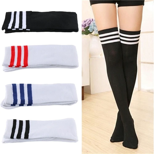 Chic 1Pair Women's Striped Thigh High Sexy Cotton Polyester Socks Over Knee Socks Wholesale 4 Colors For Girl Ladies Women