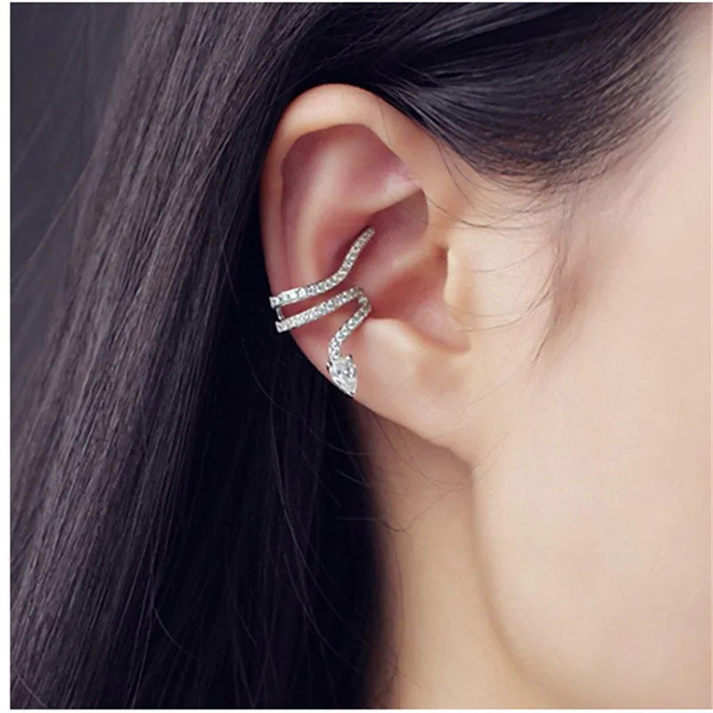 

1 pcs 925 Sterling Silver Crystal Snake Stud Earrings For Women Wedding Gift Prevent Allergy pendientes mujer moda 2018 eh682