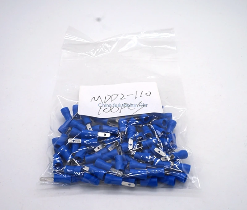 

100pcs Blue 2.8mm Spade Crimp Terminal MDD2-110 Male Pre Insulated Electrical Connectors for 16AWG - 14AWG Wire
