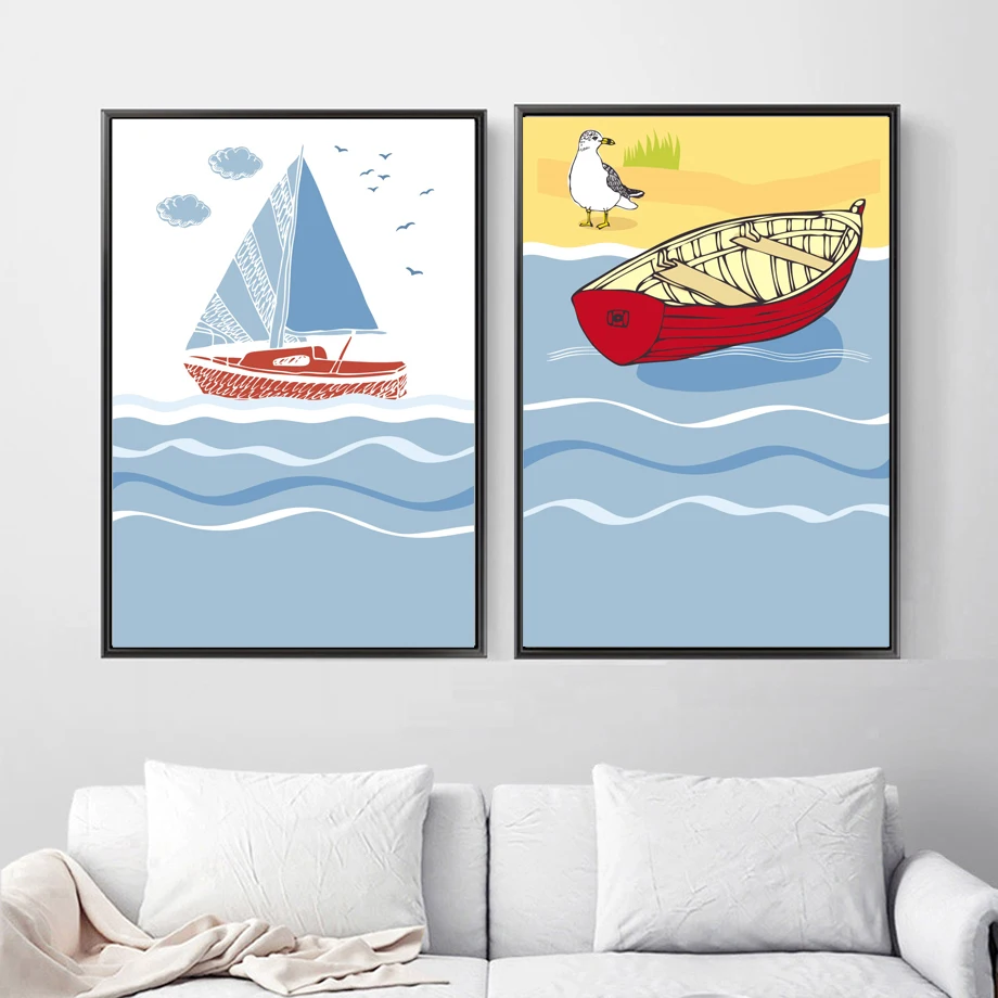 Abstract Cartoon Sea Ship Beach Chair Bird Wall Art Canvas Painting Nordic Posters And Prints Wall Pictures Kids Room Decor Abstract Cartoon Sea Ship Beach Chair Bird Wall Art Canvas Painting Nordic Posters And Prints Wall Pictures Kids Room Decor