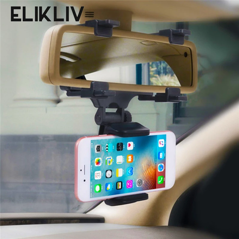 Car Phone Holder Car Rearview Mirror Mount Phone Holder 360 Degrees For iPhone Samsung GPS