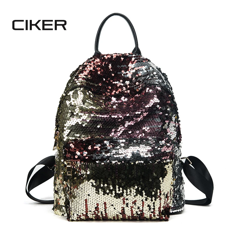 CIKER Fashion Women Backpack For Girls Sequins Backpacks Black Bagpack Female Travel Bag Bookbag New School