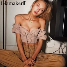 

Glamaker Sexy Off shoulder lace up crop top Ruffle tube top Casual streetwear strapless camisole t-shirt women tops cami 2018