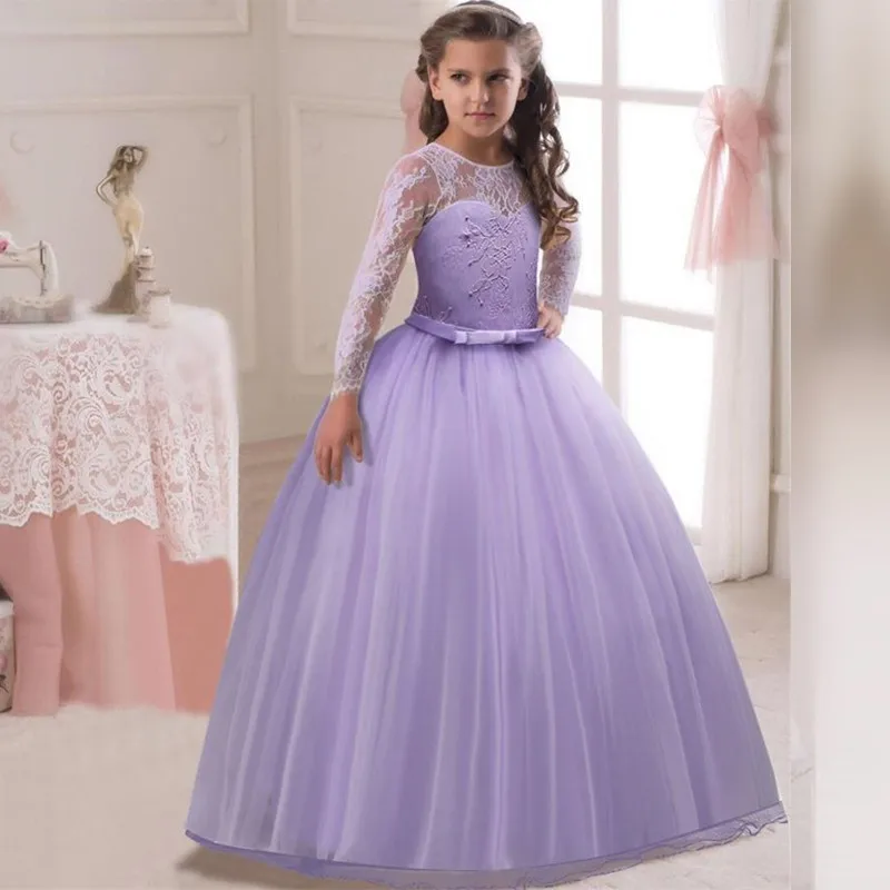 Платье для девочек, платья фиолетовое свадебное платье с цветочным принтом, vestido, детская одежда длинное фатиновое платье принцессы для девочек-подростков 8, 10, 12 лет