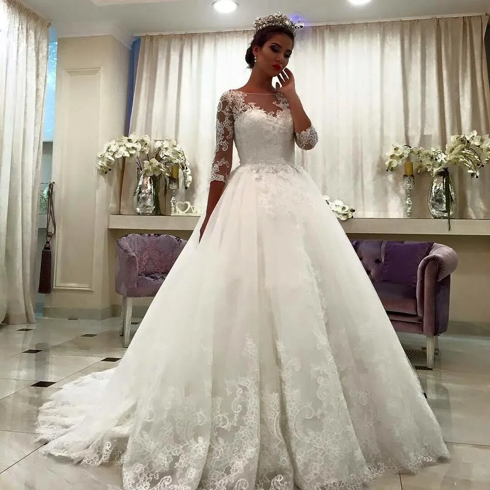 Elegant Princess Dubai White Ivory Wedding Dresses With Three