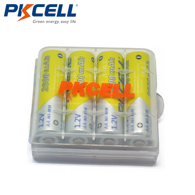 4x батареи PKCELL Ni-MH AA 2600Mah 1,2 V AA NIMH аккумуляторные батареи Bateria Baterias+ 1 шт. аккумуляторные коробки для AA/AAA