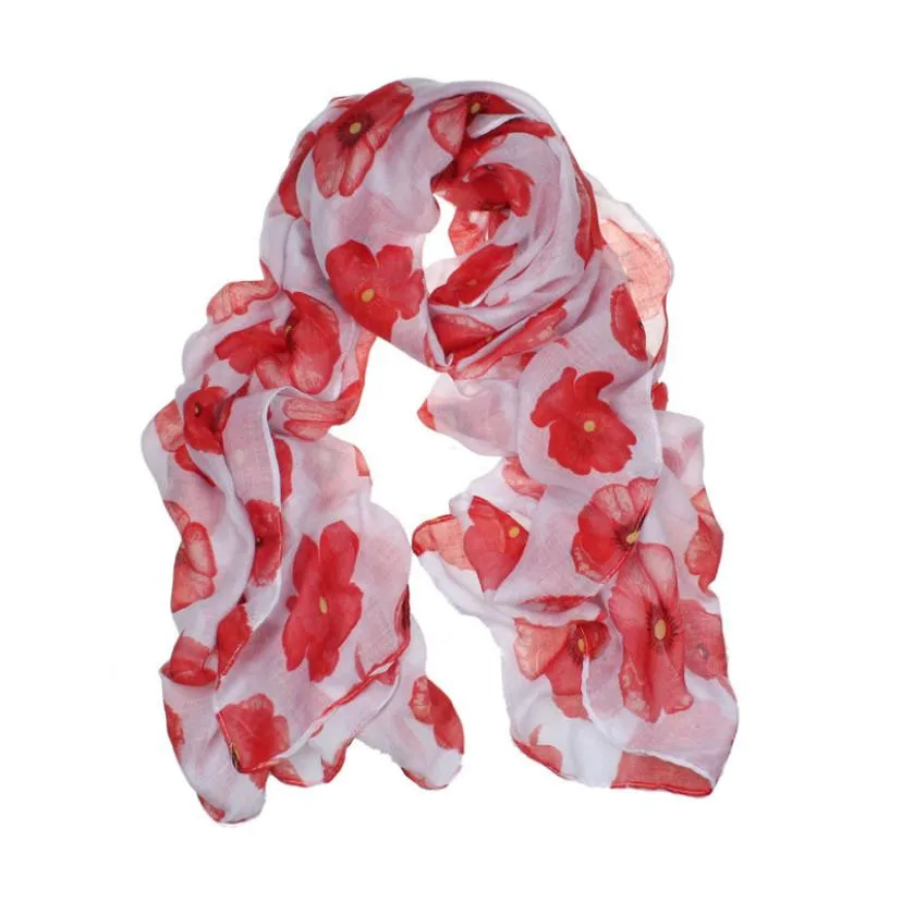 

DROPSHIP 2019 New Arrival Fashion Summer Women Hot Red Poppy Print Long Scarf Flower Beach Wrap Ladies Stole Shawl Freeship #J05
