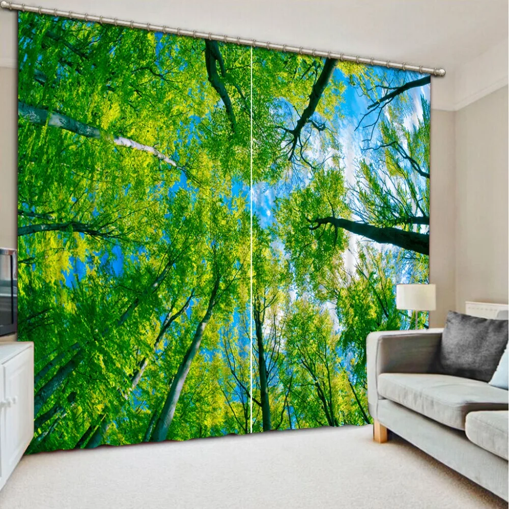 3d curtains Green forest 3D Window Curtains For Bedding room Fashion high quality | Дом и сад