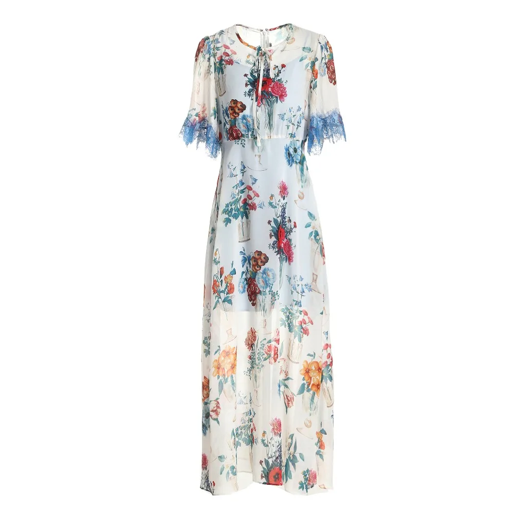 XF Boho платье Новинка Лето кружево шить Тюль Кружево цветочный принт Высокая талия повседневное праздник длинное шифоновое элегантное пляжное