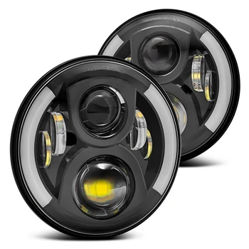 

7" Inch LED Headlight Head light lamps H4 - H13 White Halo Angel Eyes For Lada 4x4 urban Niva JK Land rover defender Hummer