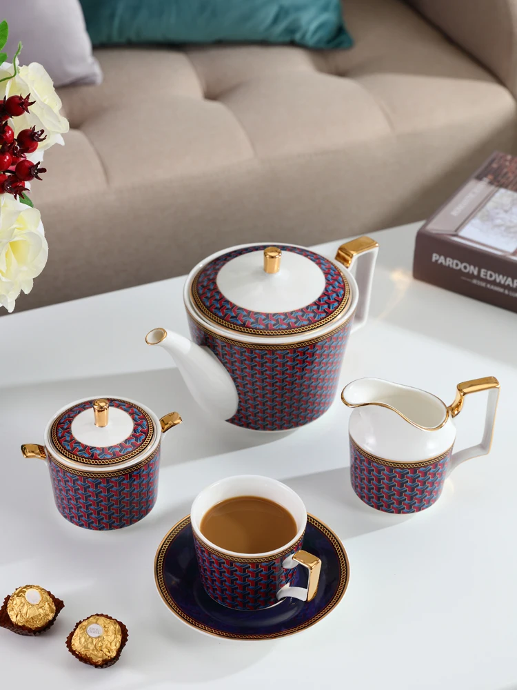 العظام الصين القهوة مجموعة البيزنطية المحكمة هندسية نمط طقم شاي كريمر وعاء السكر حزب إبريق الشاي القهوة كوب الشاي مجموعة الاكواب