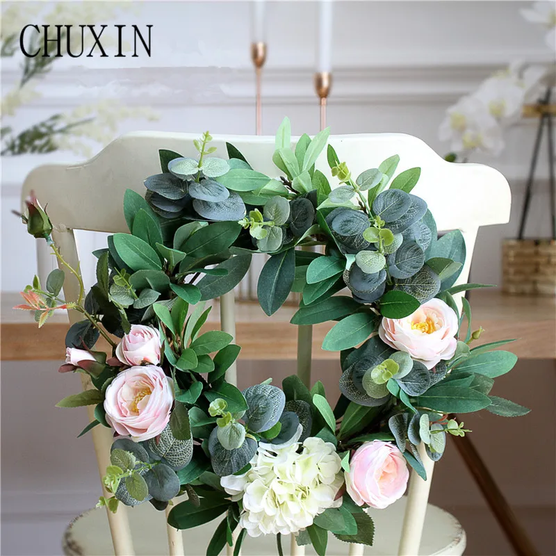 Buy Artificial silk rose eucalyptus green leaf fake