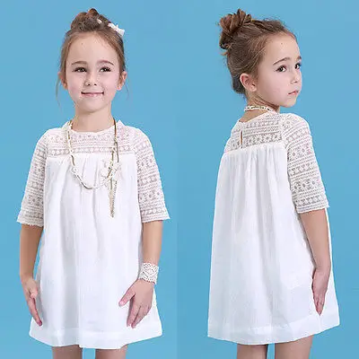 2016 New Kids font b Baby b font Girls White Chic Fairy Lace Floral Party Solid