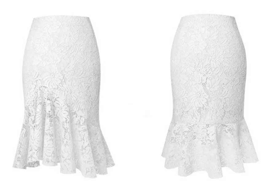 Кружевная юбка элегантная открытая Асимметричная юбка с завышенной талией размера плюс