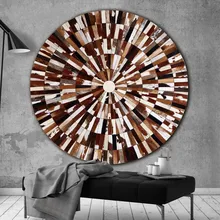 Американский стиль натуральный коричневый полосатый коровья кожа ковер пэтчворк, ручная работа круглая форма коровья кожа меховой ковер для гостиной