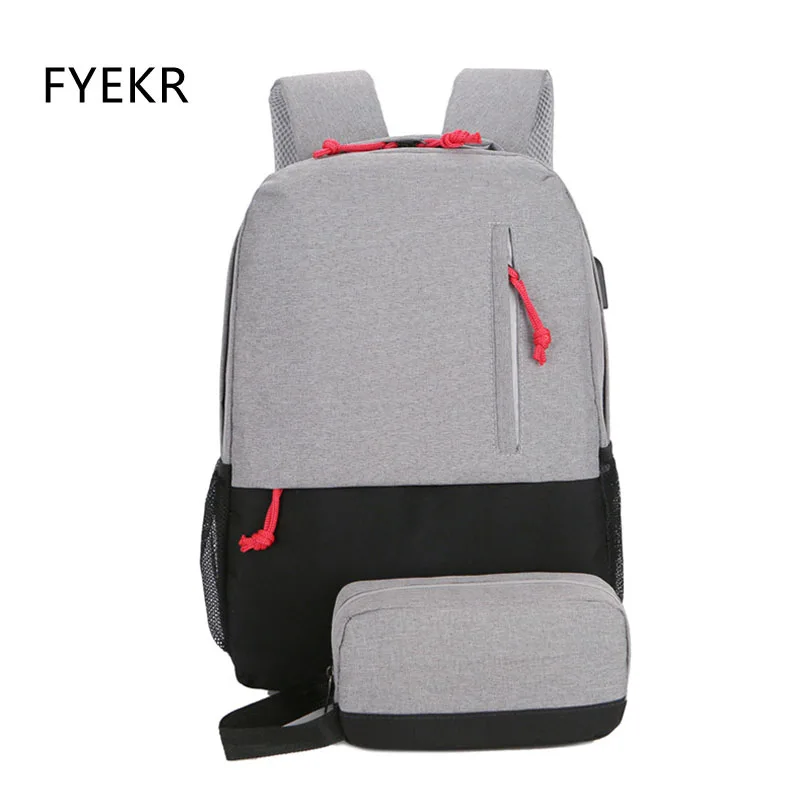 

Trend Men USB Charging Backpacks Fashion 2pcs/set Oxford 15.6inch Laptop Backpack Women School Bags Mochila Feminina Teen Plecak