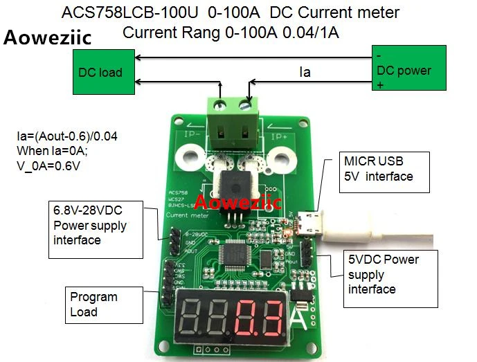 Aoweziic ACS758LCB 100U ACS758 0 100A Измеритель постоянного тока диапазон 04 A В/1A|Реле| |