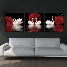 3 panneaux de peinture sur le mur, images modulaires, toile moderne, peintures à l'huile, images murales pour salon, impression HD de Rose de cygne