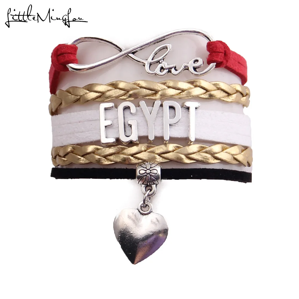Little MingLou Infinity love country Egypt Bracelet heart Charm leather