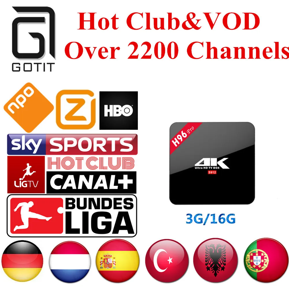 Spain IPTV H96Pro 3G16G Android 6.0 TV Box German IPTV 2200+ Channels Netherlands Turkish Portaguese Albanian IPTV Adult XXX&VOD