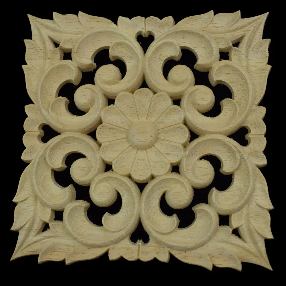 Us 6 26 50 Off 15cm Decorative Wood Appliques Wood Carving Frame For Furniture Cabinet Door Home Decor Wooden Figurine Flower Pattern In Figurines