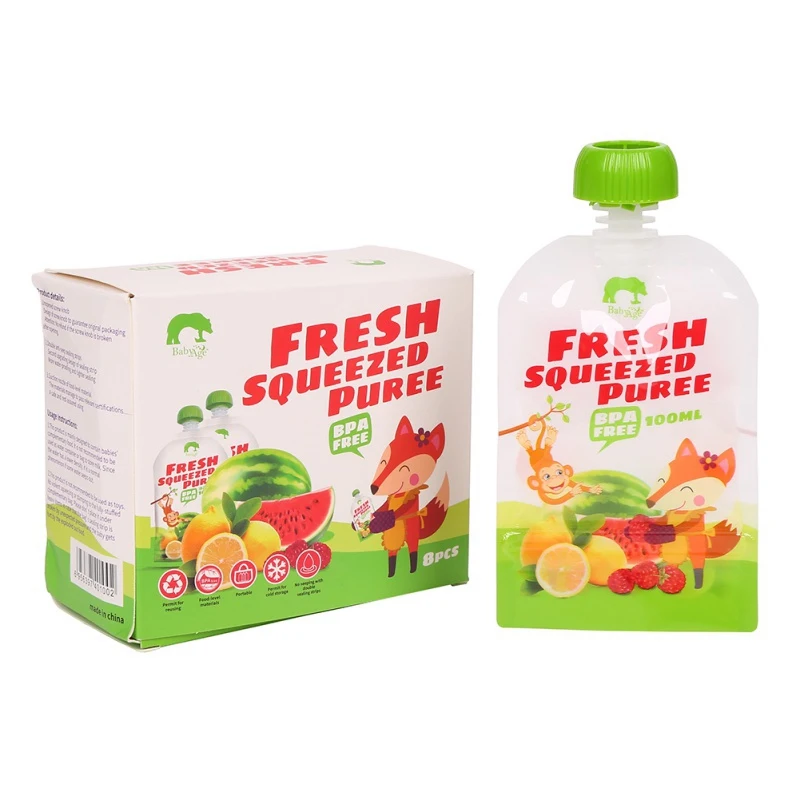 8 Pcs/pack or 1 Pcs Baby Food Squeeze Storage Pouches 30/100/200ml BPA Free Feeding High Quality Convenient Food Storage Bag - Цвет: 8 Pcs 100ml